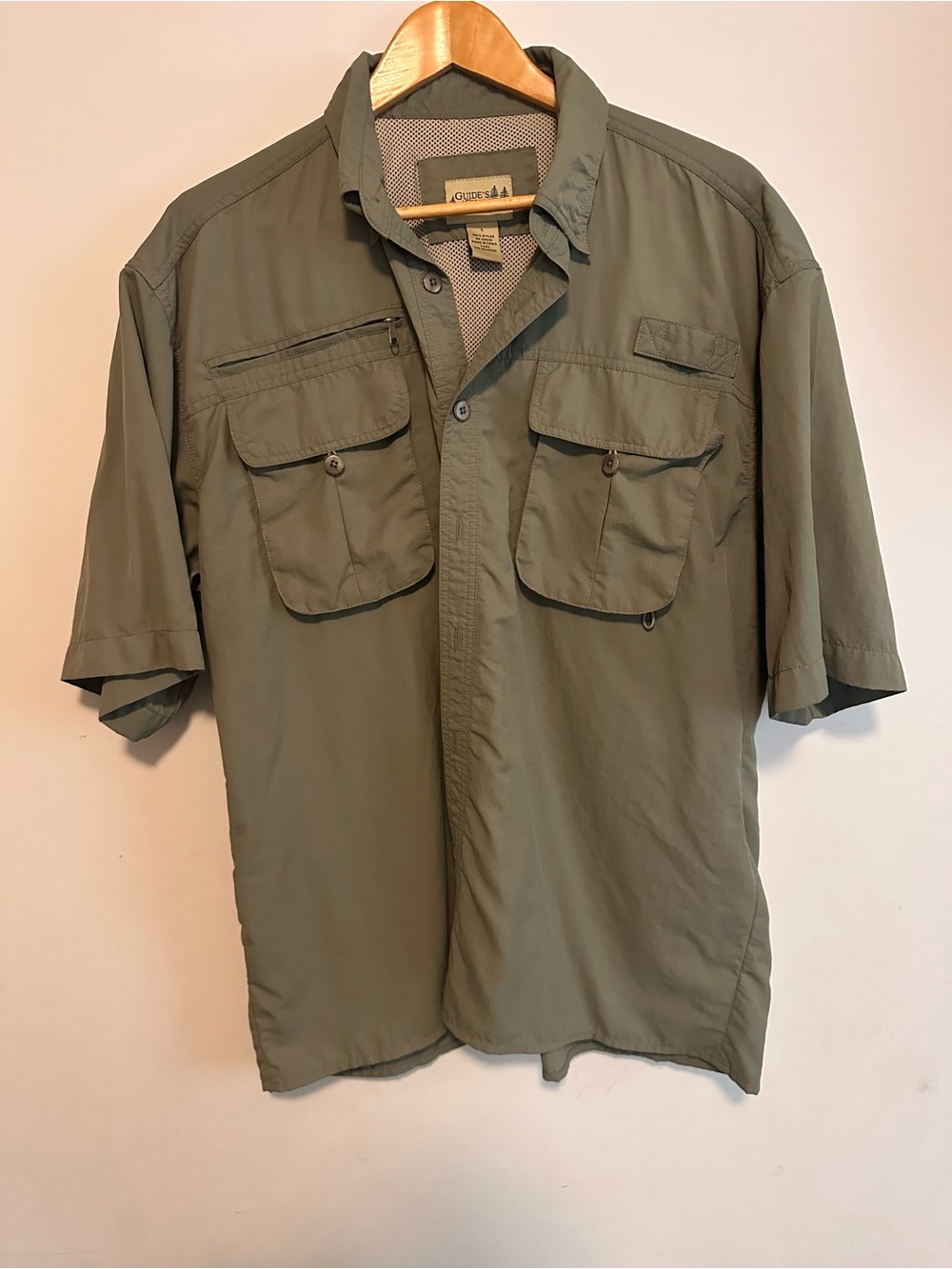 Guide’s Choice Men’s L Olive Fishing Hiking Shirt Nylon Mesh Vent Utility